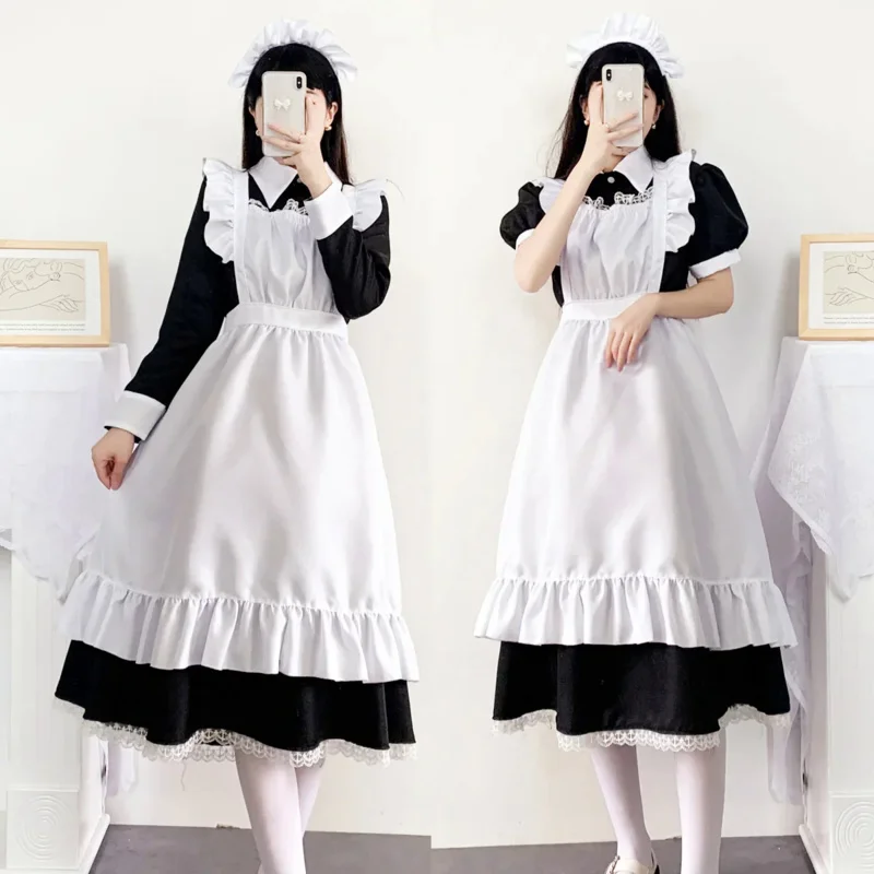 Cute maid dress maid outfit costume cross dressing housekeeper dress uniforms Halloween cosplay costume pink color blue