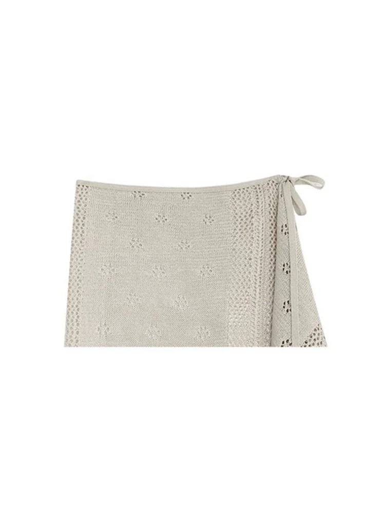 Lace Hollow out Women's Autumn Winter Belted One-Piece Apron Style Skirt Cover-Up Half Body Skirt Korean Style Commute