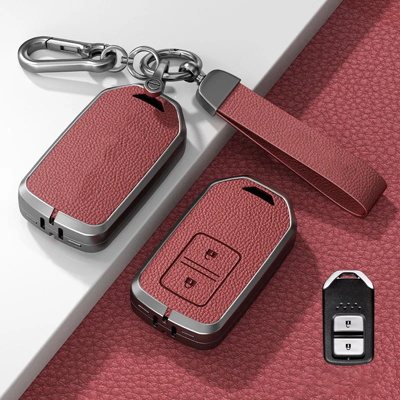 

For Honda Accord Pilot Fit Freed Vezel Odyssey Civic CRV HRV 2018-2022 Zinc Alloy+Leather Car Key Cover Shell Case Accessories