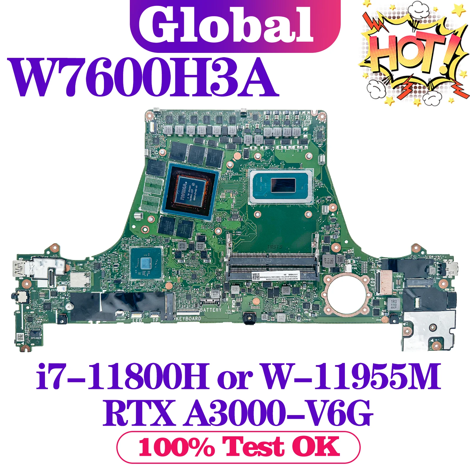 Mainboard W7600H3A  For ASUS H7600HM W7600H5A W7600H3 J7600H3A J7600H5A J7600HM Laptop Motherboard i7-11800H i9-11900H W-11955M