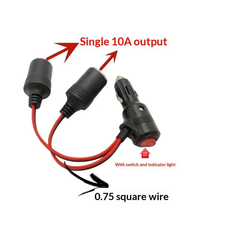 Car Cigarette Lighter Y Splitter Cable with On/Off Switch Overload Protection 12V 24V Power Adapter for All Vehicle Types