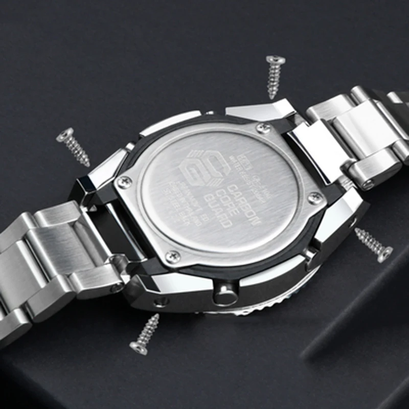 علبة ساعة معدنية فضية كاملة ، مدي دوران ، حزام الحافة ، مجموعة الفرقة ، الفولاذ المقاوم للصدأ ، كاسيو البلوط ، طقم عصري مجددة ، GA2100 ، GA2110