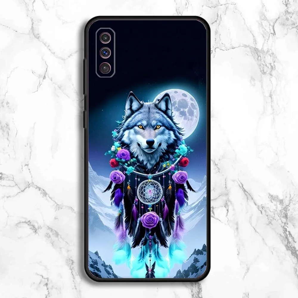 Dream Catcher Feather Wolf Phone Case For Samsung Galaxy A13,A21s,A22,A31,A32,A52,A53,A71,A80,A91 Soft Black Phone Cover