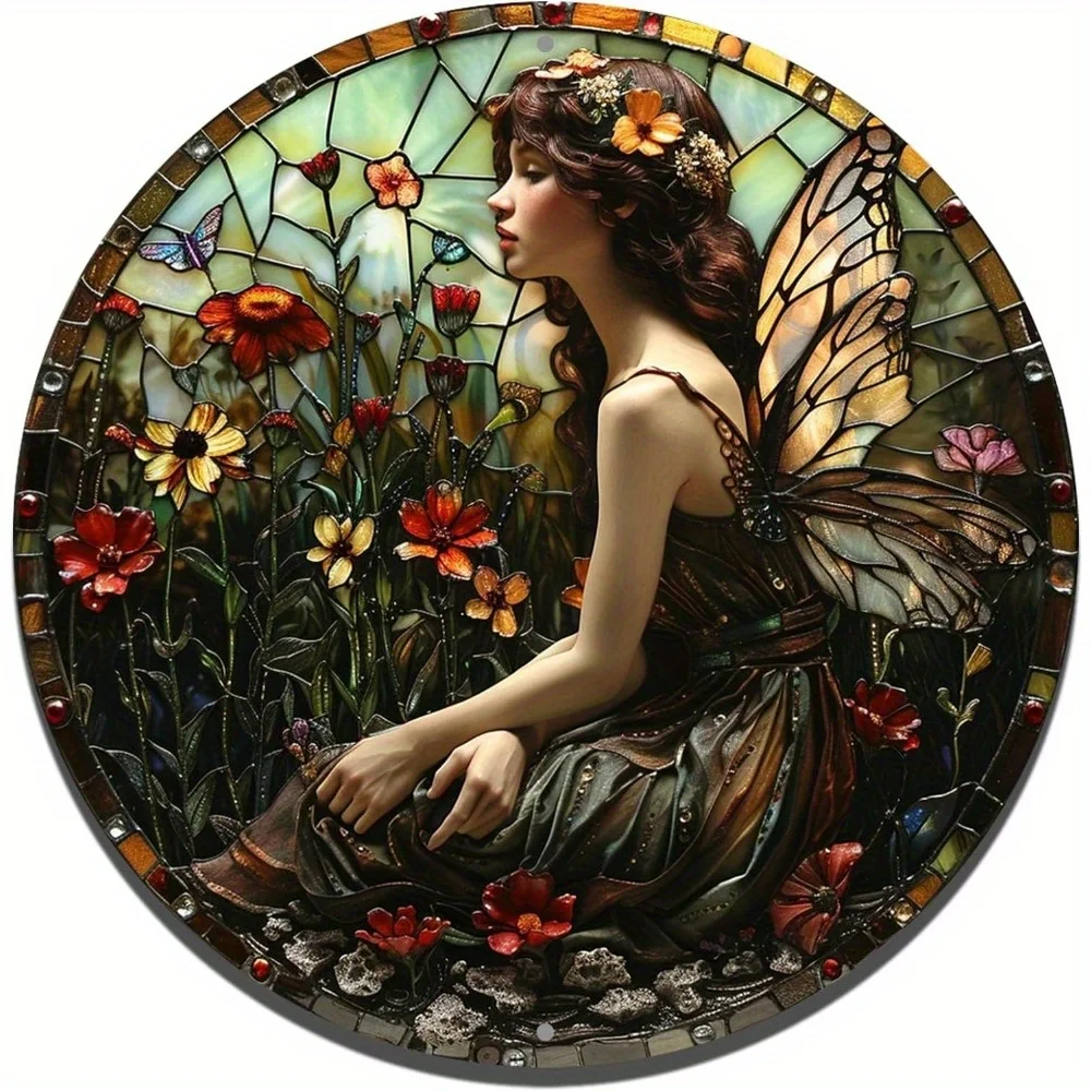 Spring Fairy Round Aluminum Flat Sign with Intricate Details, Stunning Hanging Wall Art, Attractive Wall Decor, 2D