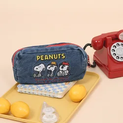 Autentica borsa per penna Snoopy borsa per cancelleria di grande capacità in Denim per studenti borsa per penna con ricamo Snoopy per cartoni animati per bambini