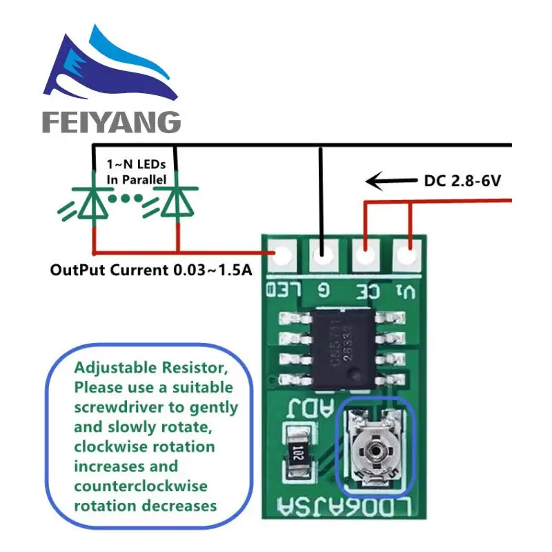 SAMIORE ROBOT New 30-1500MA Adjustable Constant Current LED Driver DC 3.3V 3.7V 4.2V 5V PWM Control Board Buck Power Module