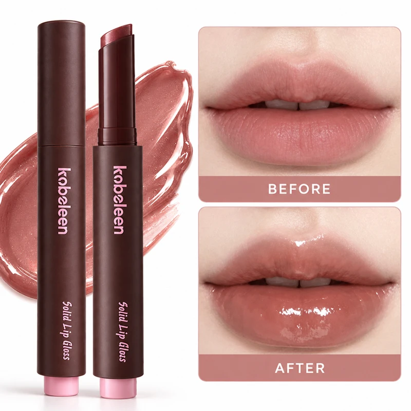 kobeleen Solid Lip Gloss Stick, Glossy Lipstick Sheer Color High Shine Smooth Texture Cocoa Nude Brown Lip Makeup for Daily Wear