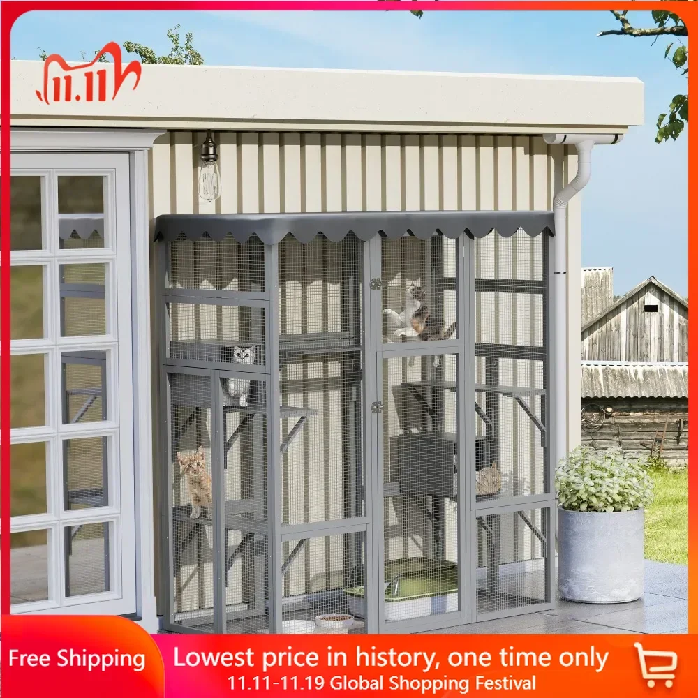 Outdoor Small Animals House, Feral Cat Shelter, 6 High Ledges, Weather Protection Asphalt Roof,Pet Cages