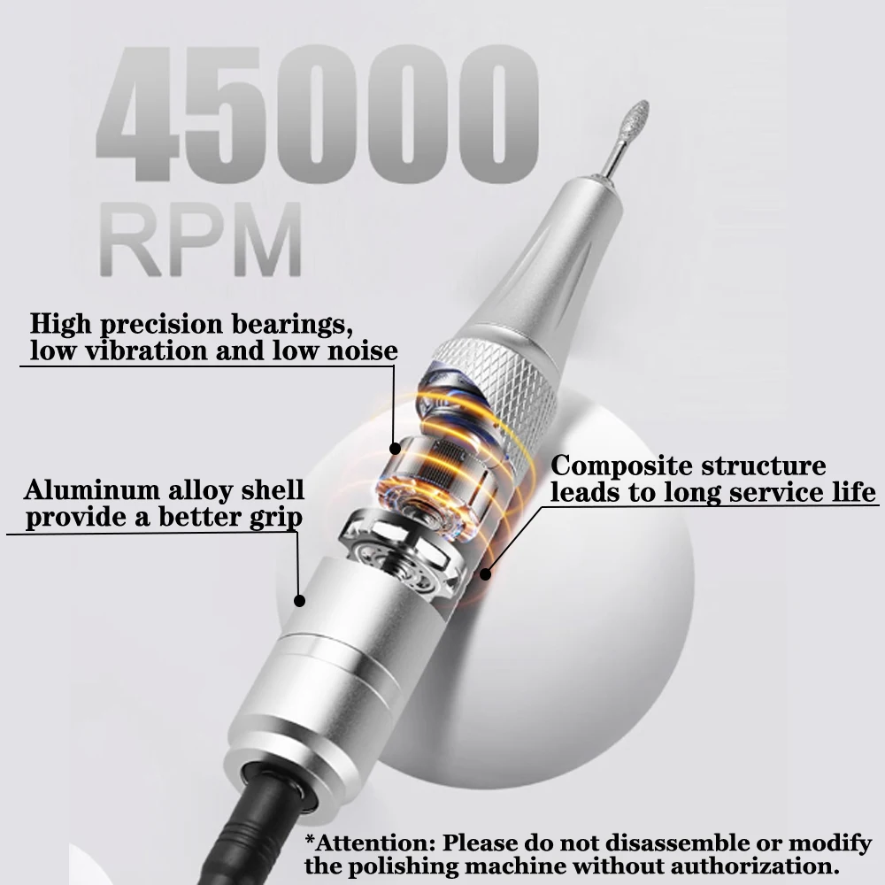 Professionele 45000 RPM oplaadbare nagelboormachine Elektrische draagbare nagelboren voor gelnagels Polish nagelvijl manicure tool