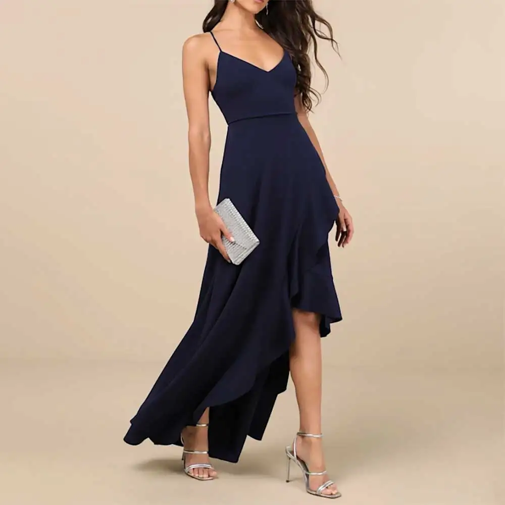 

Sexy Women Sleeveless V Neck Front Short Back Long Open Back Evening Dress Prom Dress Bridesmaid's Dresses Elegant Formal Gowns