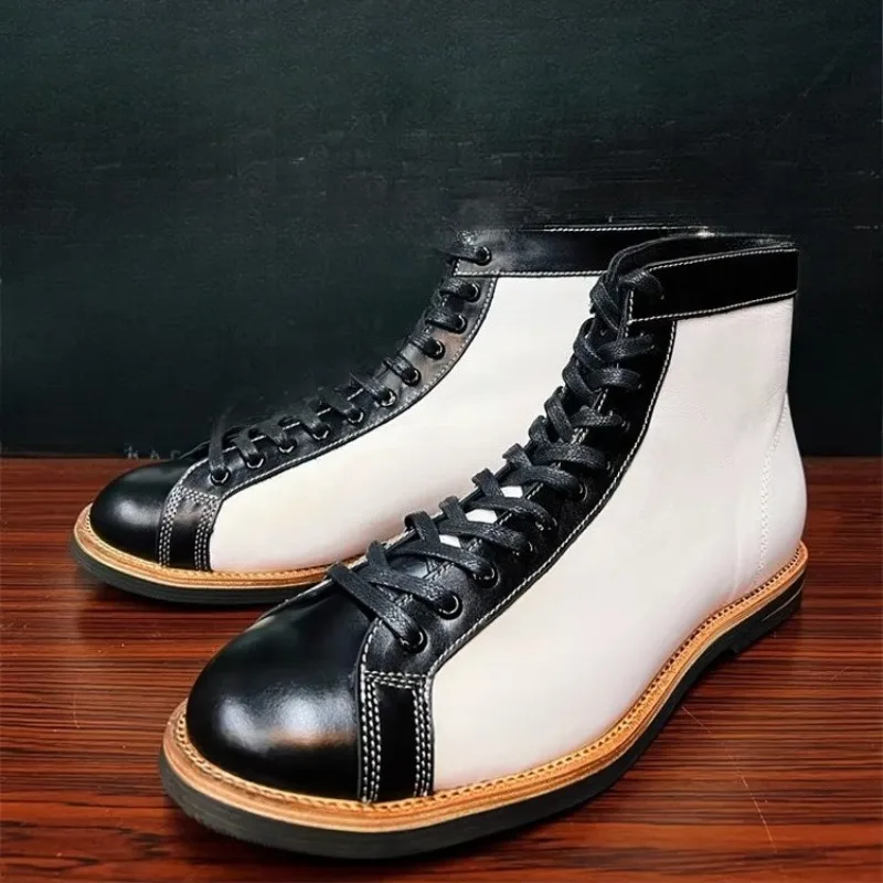 American Retro Genuine Leather Chelsea Boots Men's Shoes British Style High Top Work Cowhide Casual Ankle Boots Male Outdoor