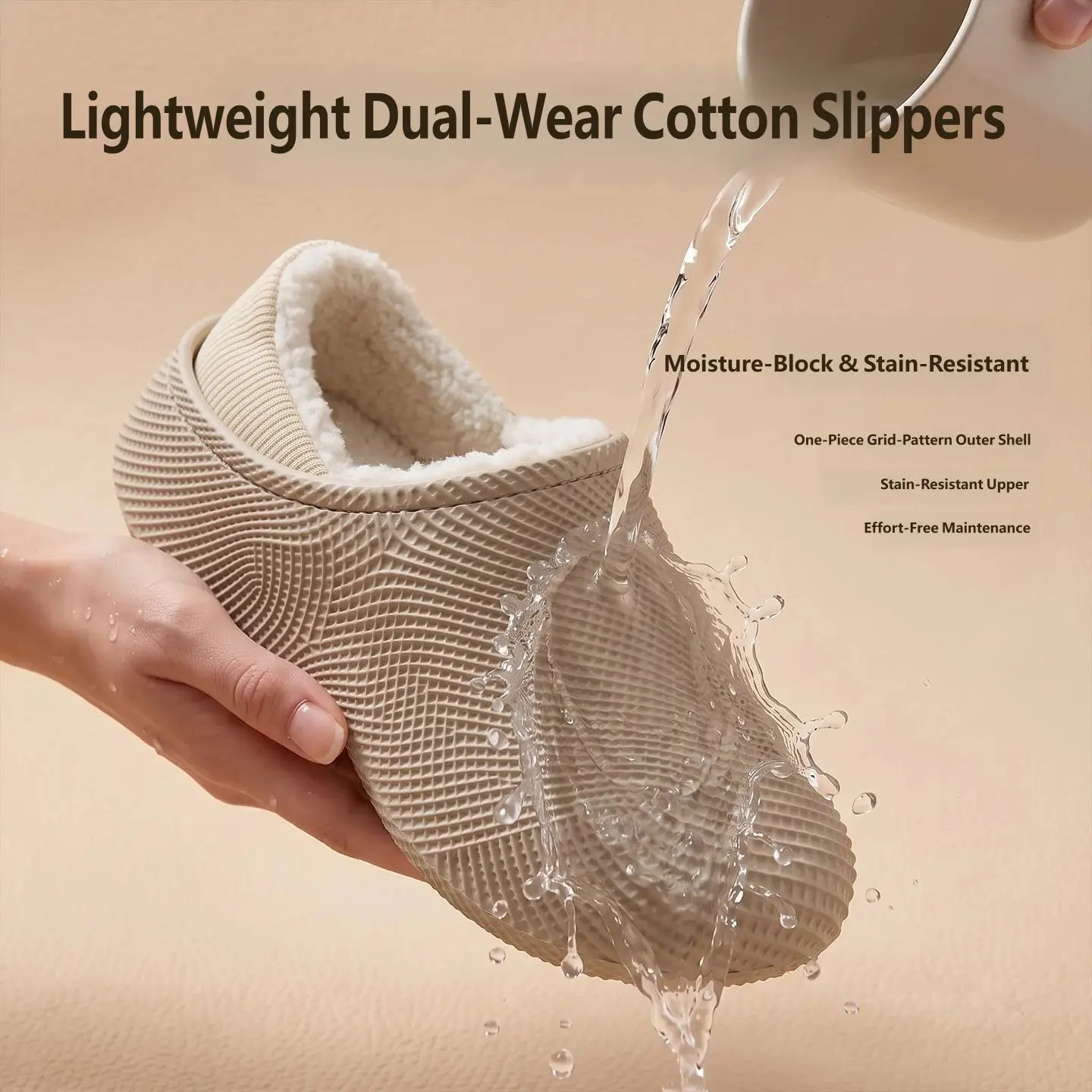 Unisex Winter-Baumwollpantoffeln, herausnehmbares flauschiges Plüschfutter, schmutzabweisende EVA-Sohle, rutschfeste, beidseitig tragbare warme Hausschuhe – Detail 2