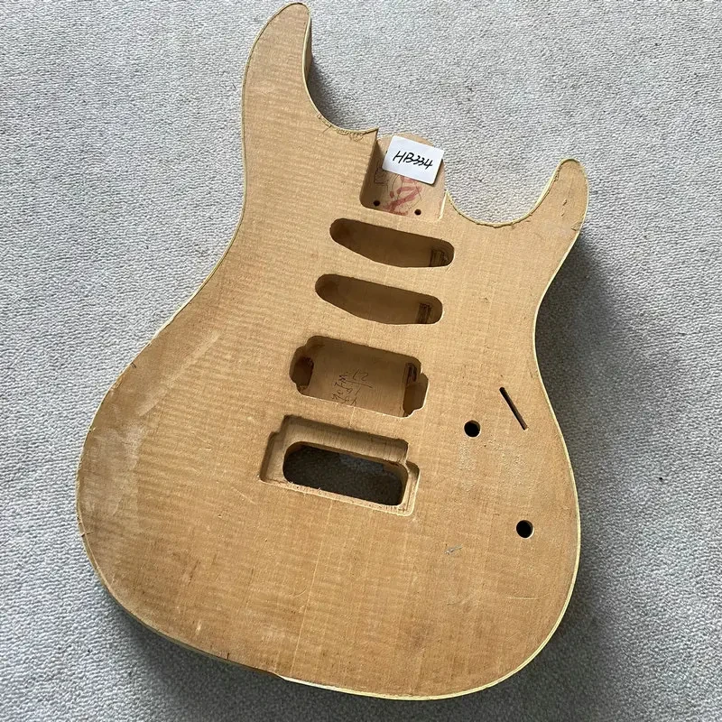 HB334 Unpaintted Flamed Maple Top +Solid Redwood Electric Guitar Body SSH Pickups Custom Tremolo with Damages for DIY Replace
