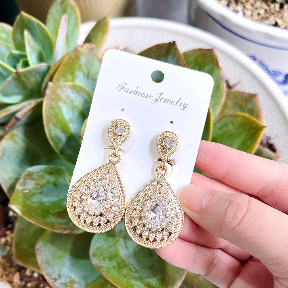 Sunspicems Elegent Arabic Round Drop Earring For Women Rhinestone Morocco Earrings 18K Gold Color Wedding Jewelry Bridal Gift image 2
