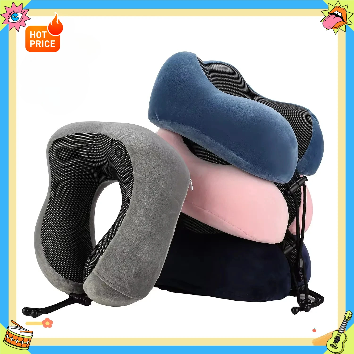 

2025 New Memory Foam U-Shaped Neck Pillow, Soft Travel Companion with Massage Function, 360° Neck Support