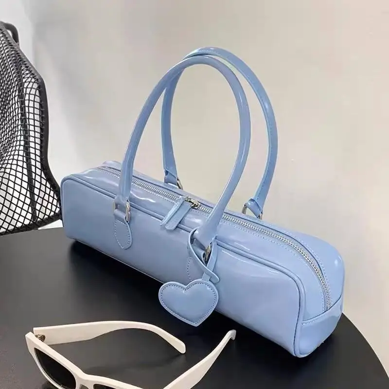 

New Fashion Zipper Handbag High Quality Versatile Stick Bag 3 Color Patent Leather Luxury Casual Large Capacity Shoulder Bag