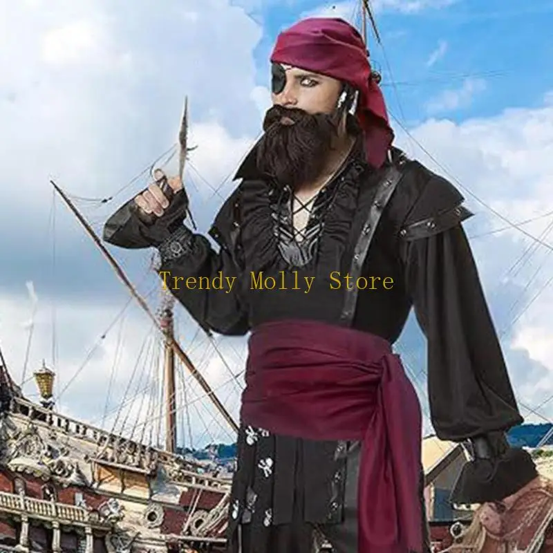 N5KB 海賊コスチューム 海賊ヘッドスカーフ、サッシュブレスレットアイパッチアクセサリー 中世ルネッサンスコスチューム ハロウィン用