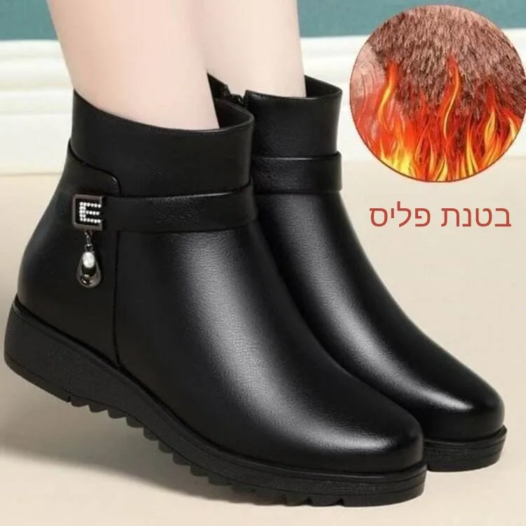 

Thickened Warm Women's Cotton Shoes Fleece Lined Flat Bottom Short Boots Comfortable Mid-Aged And Elderly Women Winter Shoes