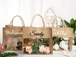 Bolsas de regalo personalizadas para dama de honor, bolso de arpillera con nombre personalizado, bolsa de yute de playa con monograma