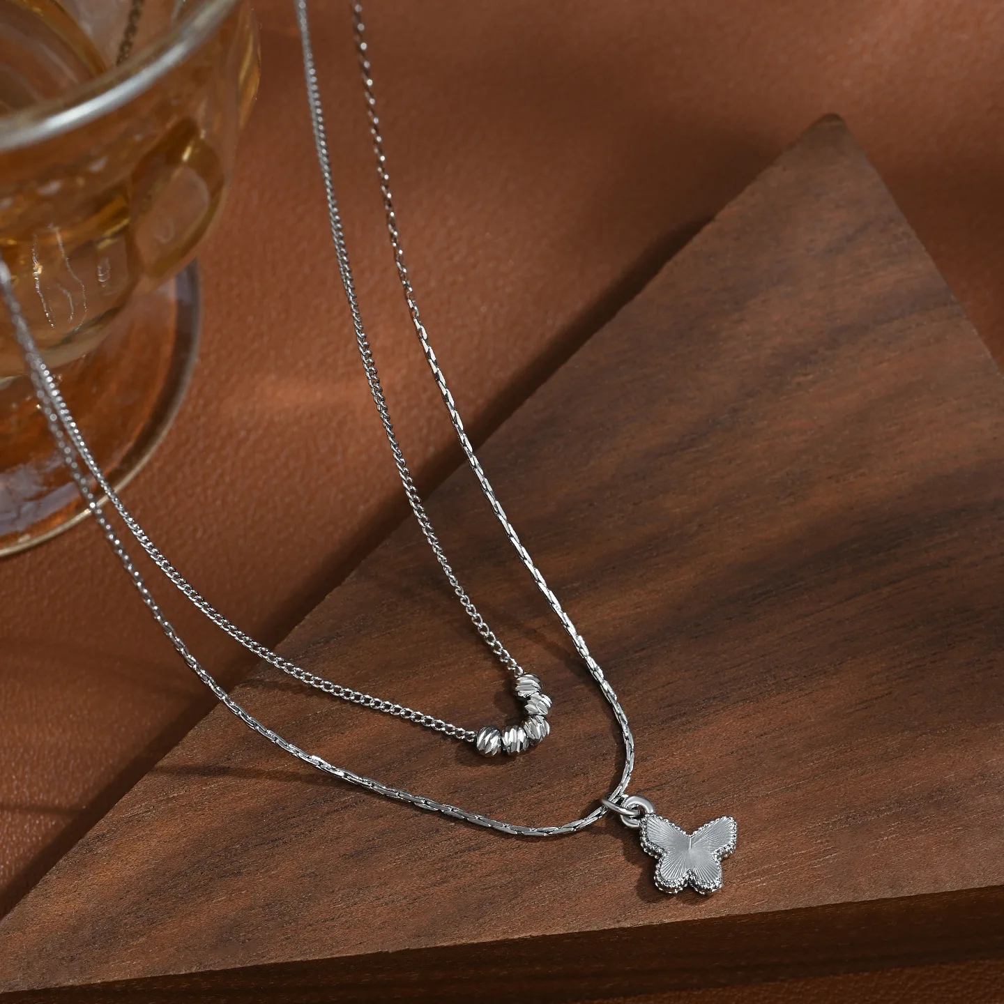 New 925 Sterling Silver Double Layer Butterfly Necklace Simple Women Pendant Personalized Choker Birthday Gift Exquisite Jewelry