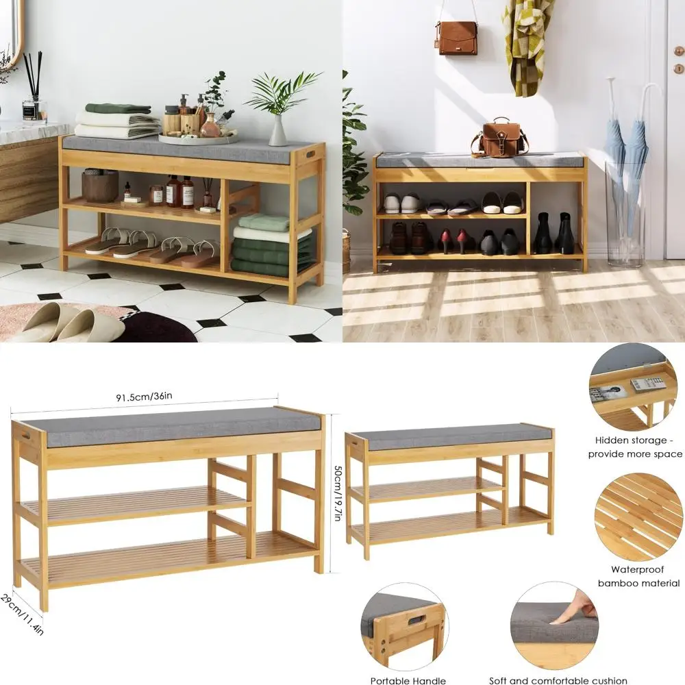 

Shoe Storage Bench with Padded Seat, Entryway Organizer Rack, Mudroom Shoe Shelf for Home Storage Solutions