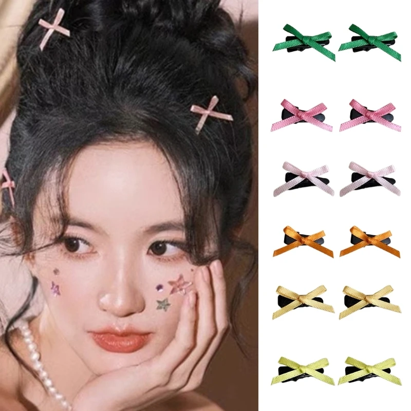 Ribbon Mini Bowknot Hair Clip Ponytail Girls Teens Hairpins Lovely Hair Clip