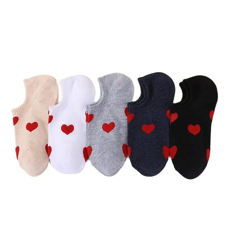 5 Pairs/Lot Cute Love Heart Print Socks Women Low Cut Cotton Korean Style Kawaii Girls Designer Sock Ankle Set Sokken Gifts