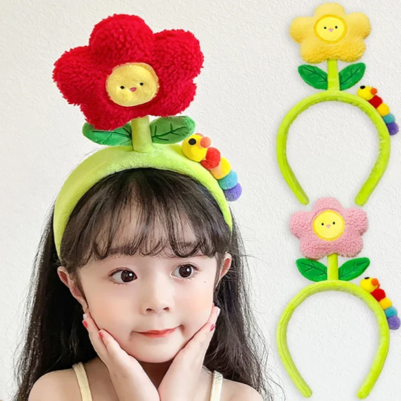 Cartoon Caterpillar Flower Face Wash Hair Band Cute Plush Hair Clip Head Band Kids Creative Funny Photography Hair Accessories