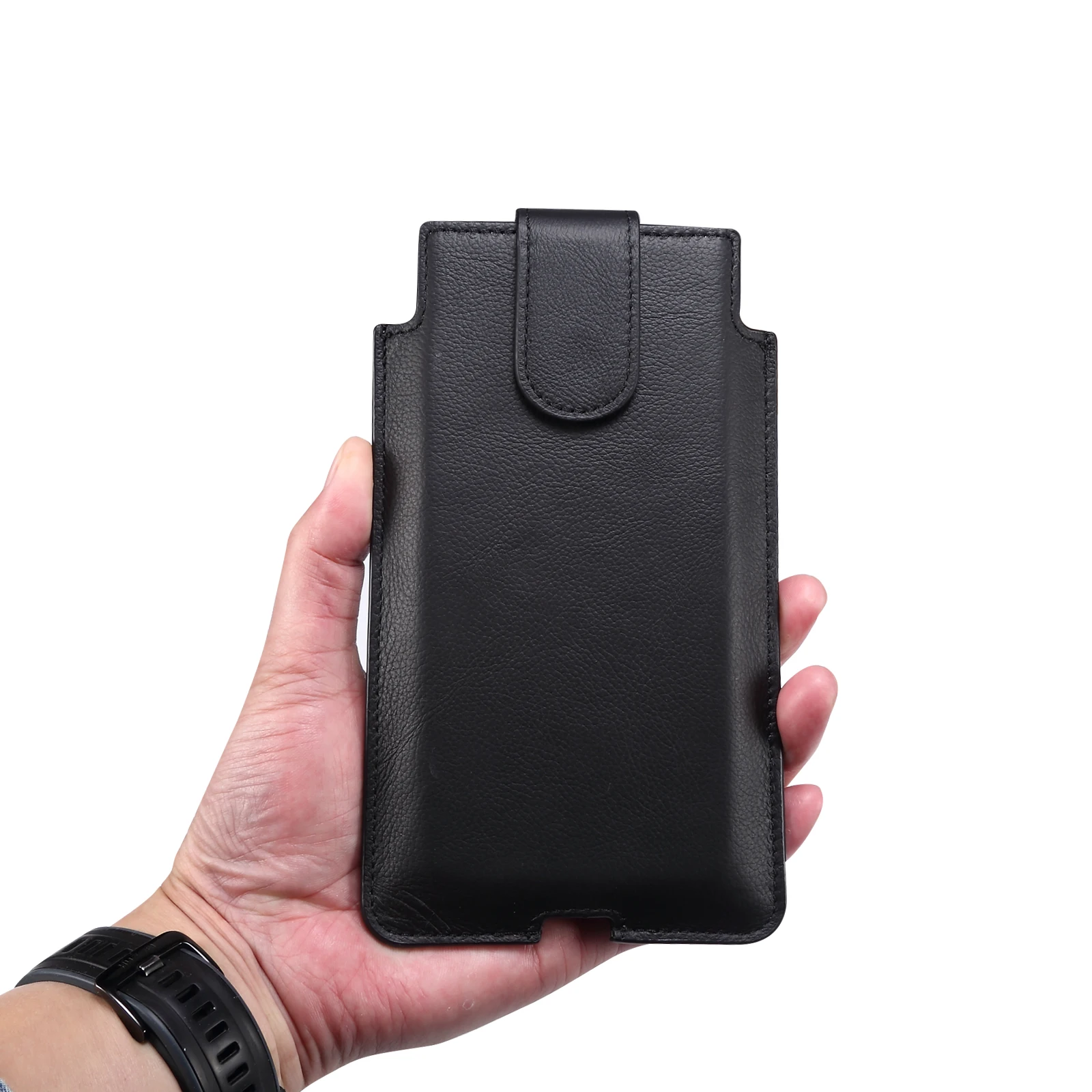 High Quality Leather Men Phone Holster Case for iPhone 14 13 12 Pro For Samsung LG huawei 5.4-7 inch Cellphone Belt Waist Bag image 5