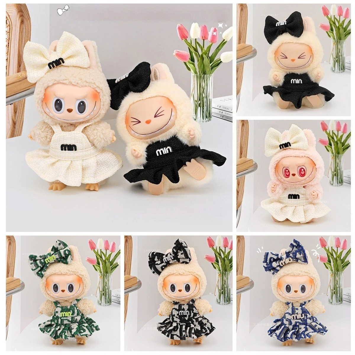 

For V1 V217cm Labubu Doll Clothes Princess Dress Bow Tie Two-Piece Set Doll Accessories Doll Ropa Clothing Clothes for Labubu
