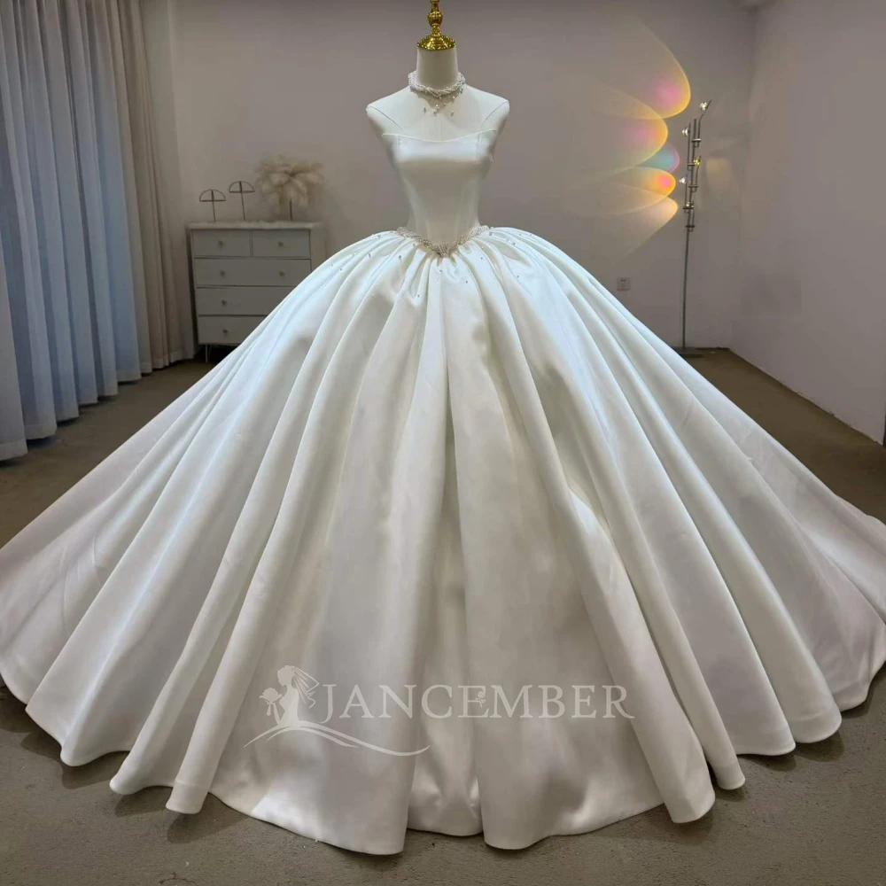 Modern Minimalist Wedding Dress Customized Satin Strapless Ball Gown Elegant Strapless Bridal Gown Plus Size Vestido De Novia