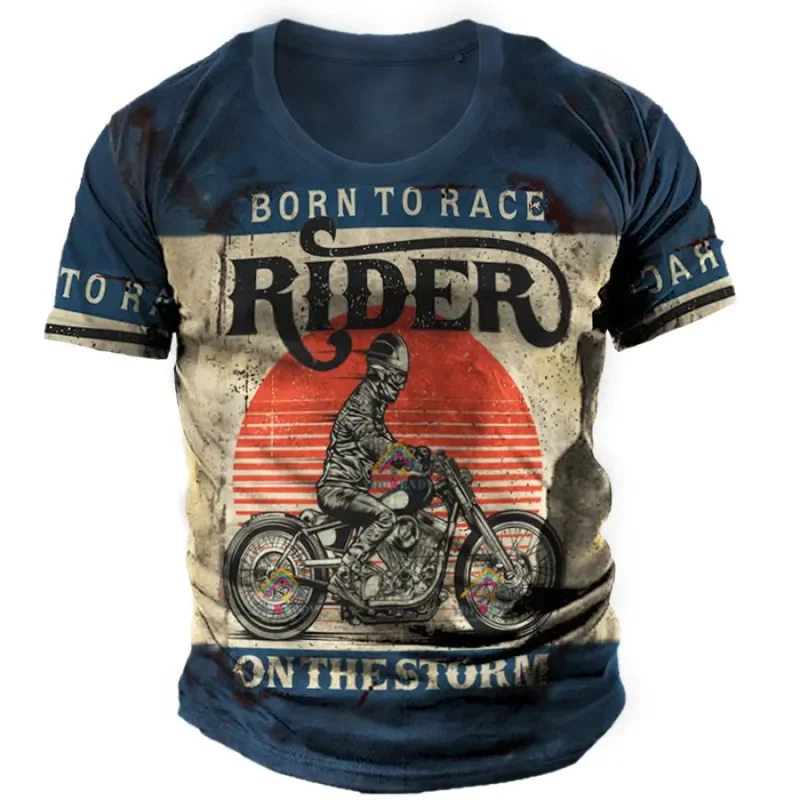 Men's Vintage Motorcycle T Shirt 3D Print Short Sleeve Tee Large Size Casual Top Biker Graphic Tees Summer Fashion Streetwear