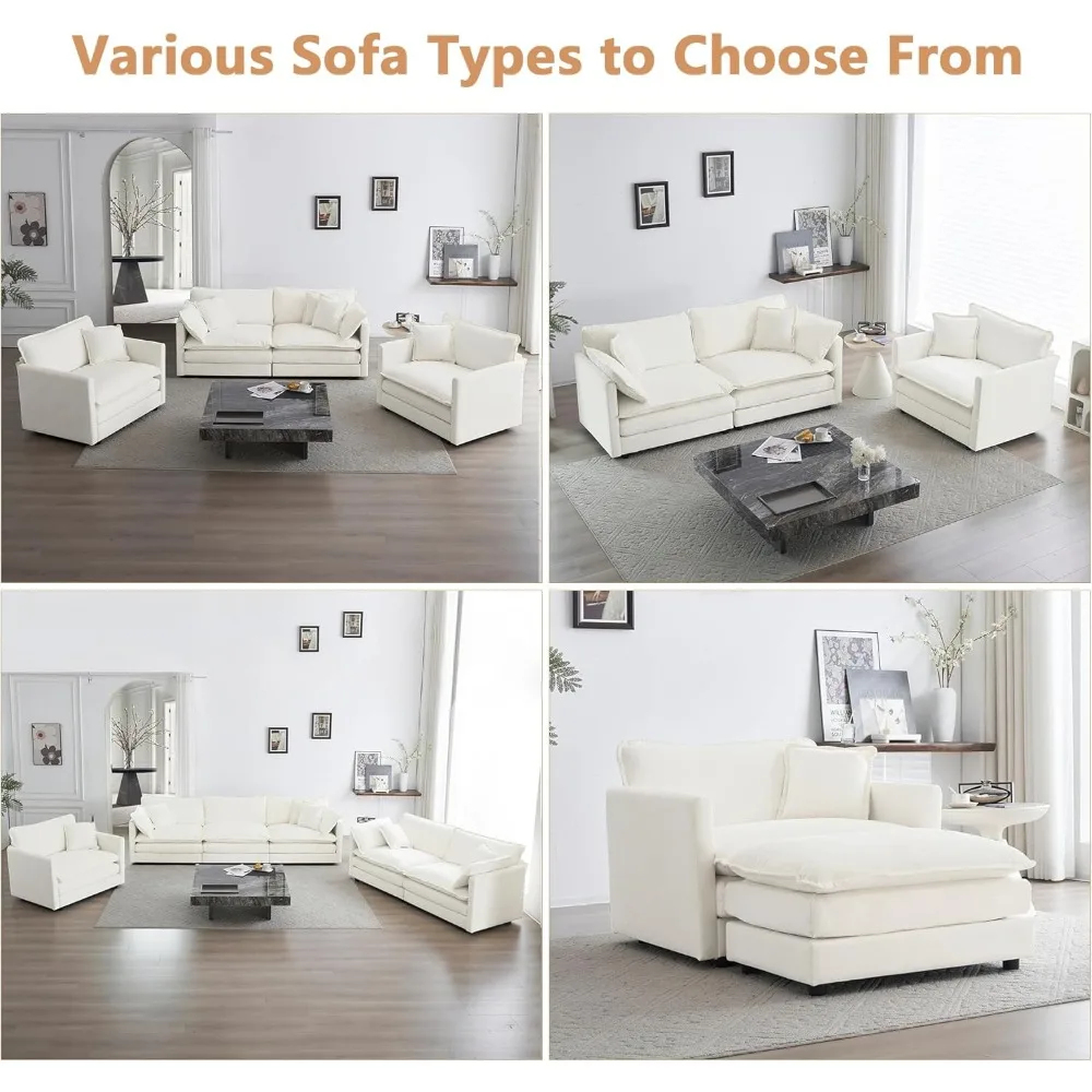 Tief sitzendes Einzelsofa aus Chenille-Stoff mit Kissen für den bequemen Einsatz im Wohn- und Schlafzimmer