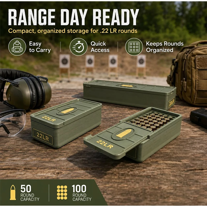 NEW Mini .22 LR Ammo Drawer Box, Holds 50/100 Rounds, Made Of Durable Plastic, Portable And Spill-proof Plastic Material 2026