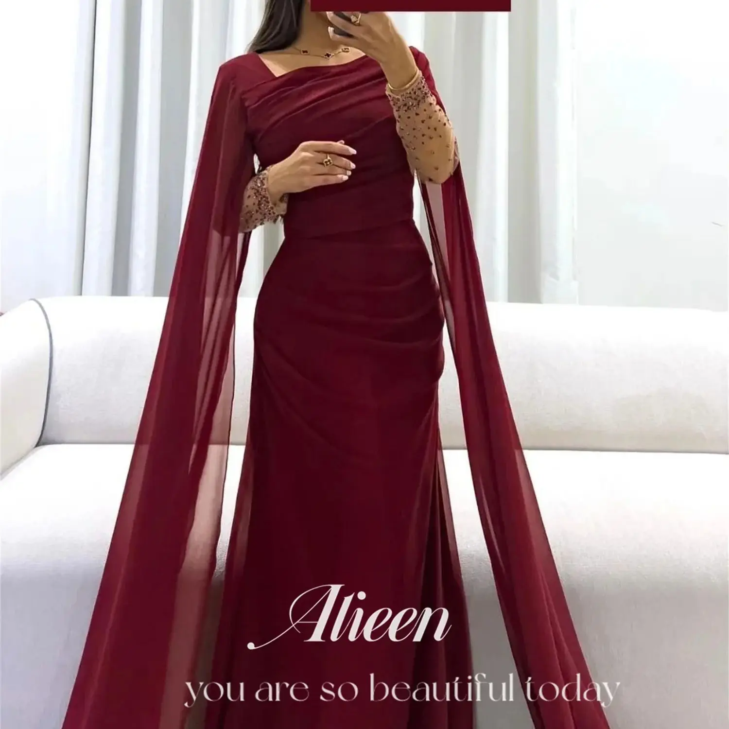 

Aileen Women's Evening Party Dresses for Special Occasions Shawl Claret Luxury Party Dress Customized Chiffon New in Dresses