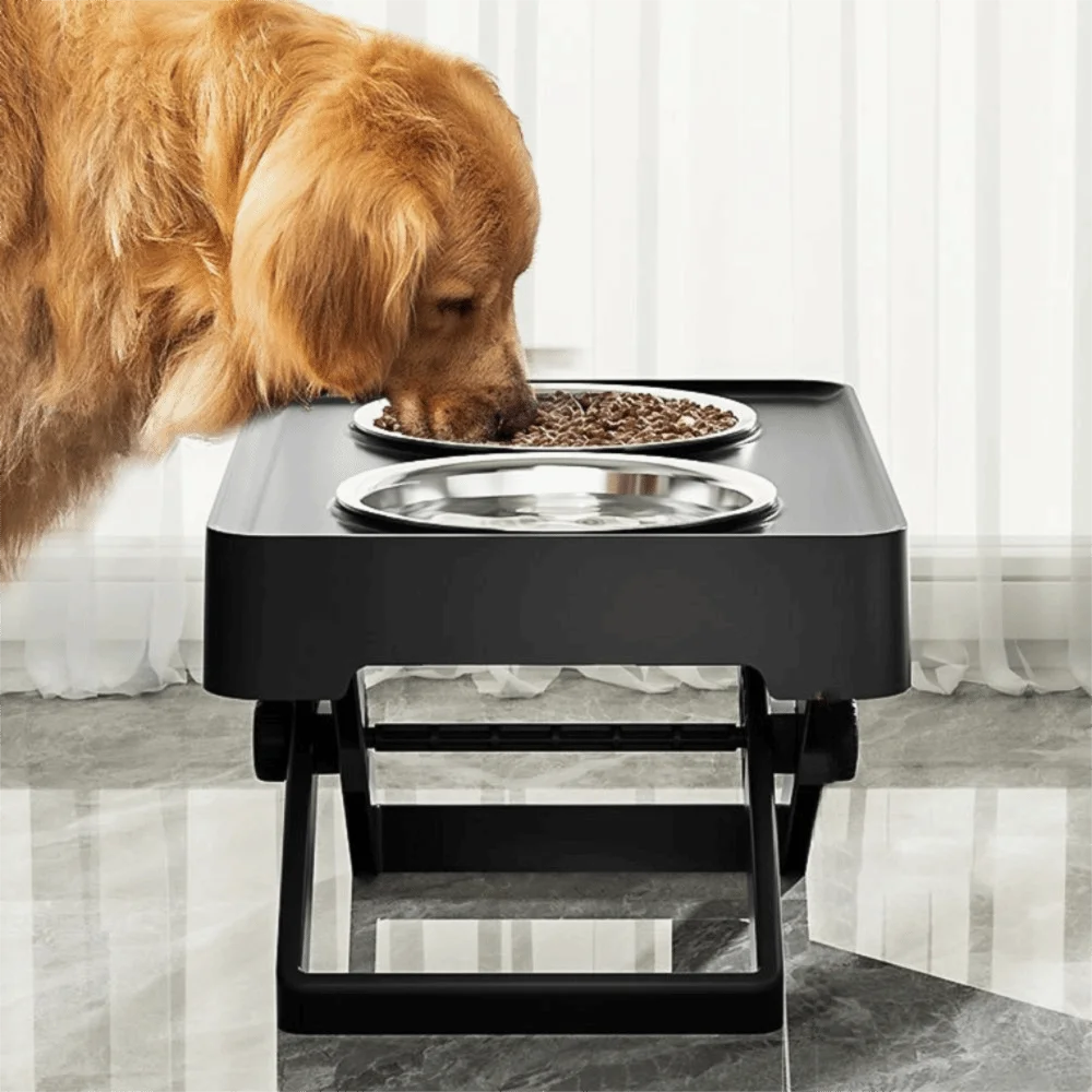 

Adjustable Height Neck Protection Dog Bowl Spill-proof Stainless Steel Dog Watering Bowl Double Bowl Design Stable