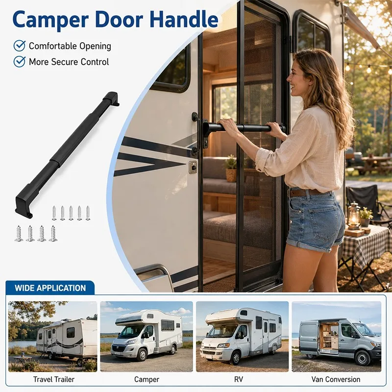 RV Screen Door Handle Grab Bar Adjustable 55-73cm Protector Camper Trailer Adjustable Telescopic Rod Suitable for RV Campers