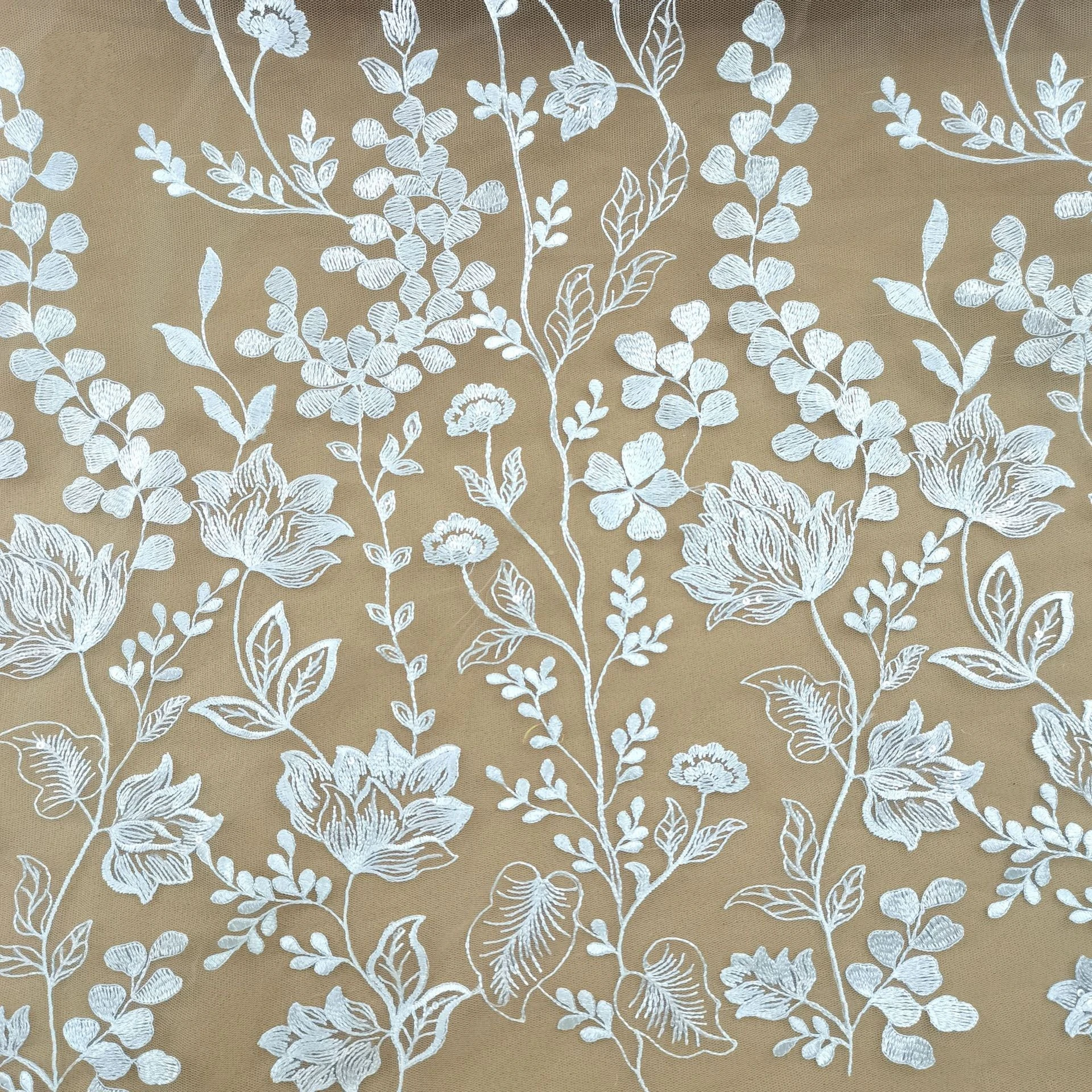 Elegant fashion bridal dress lace fabric 130cm width wedding dress fabric sequins lace selling by yard