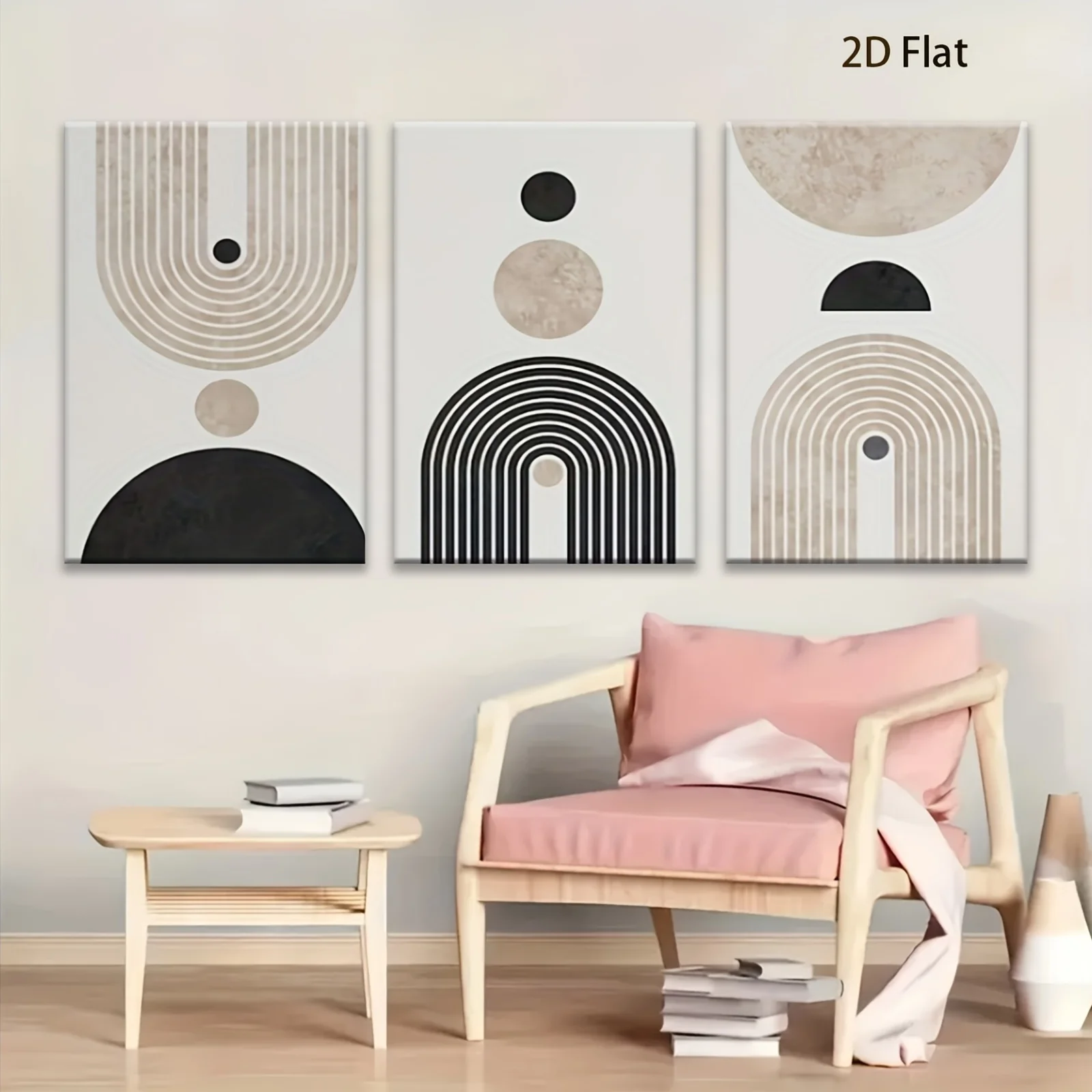Frameless Set of Three 2D Posters Featuring Black And Beige Abstract Minimalism, Perfect for Decorating Walls in Your for hom