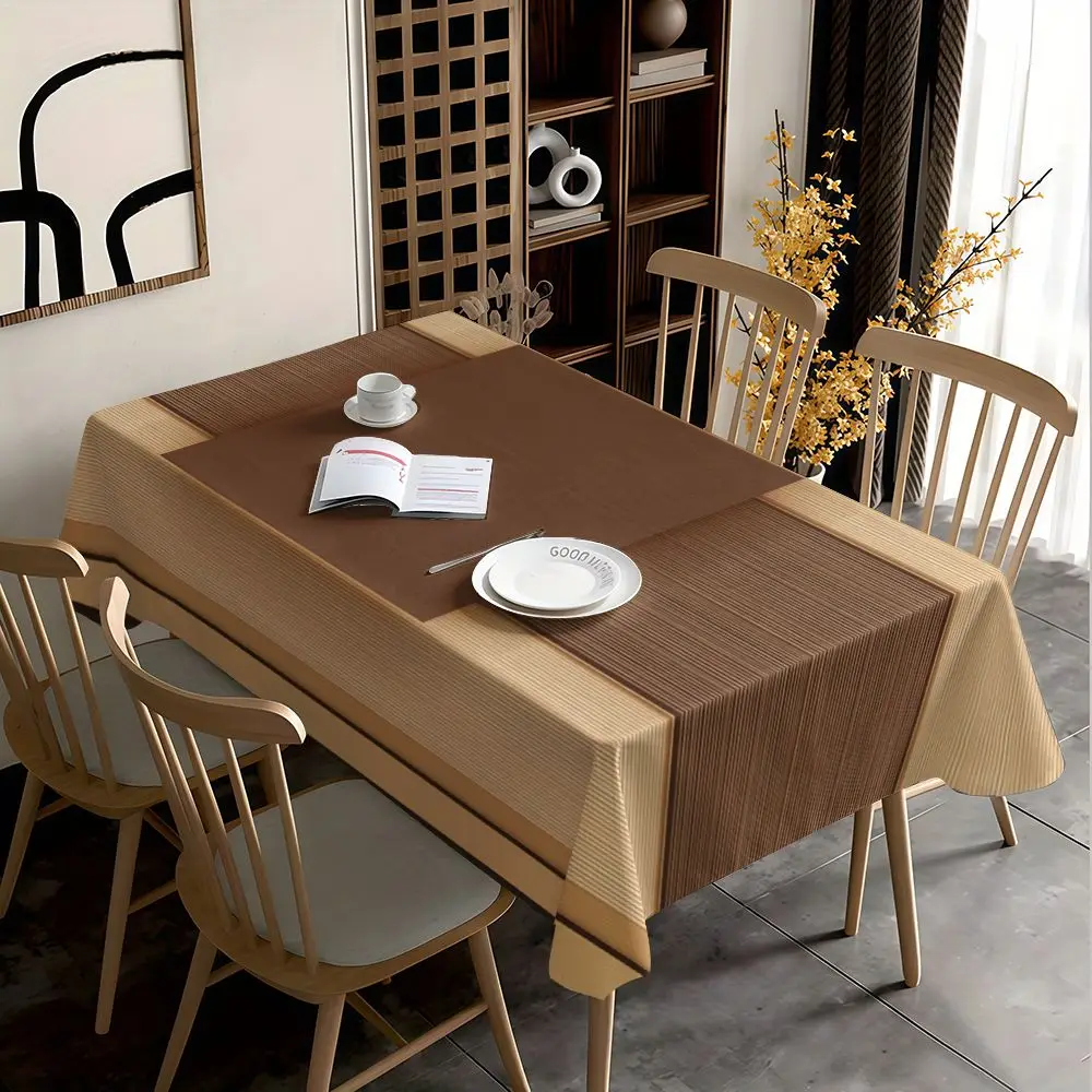 One linen tablecloth with brown and beige striped pattern.
