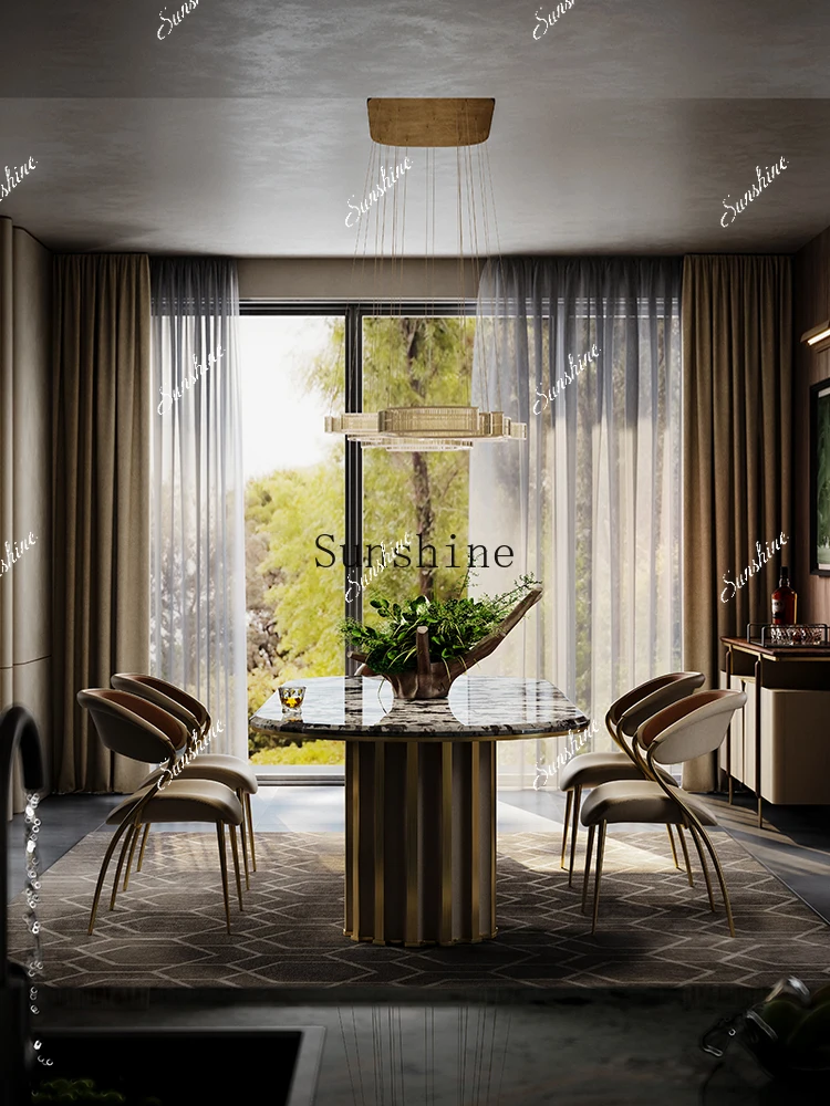 

Snow Mountain Flying Fox Light Luxury Design Flat Layer Rectangle Marble Dining Table Simple and Modern FT