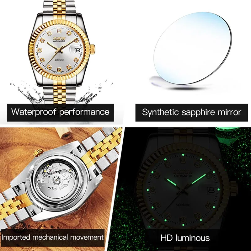 JSDUN Brand Women Watch Fashion Simple Automatic Mechanical Watch Calendar Display Waterproof Clock High Quality Womens Watches