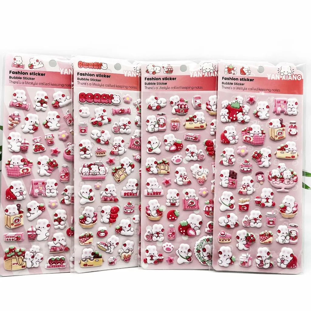 

3D Pink Bunny Cute Strawberry Little Rabbit Relief 3D Crystal Children's Stickers for Girl Handmade Decoration Materials