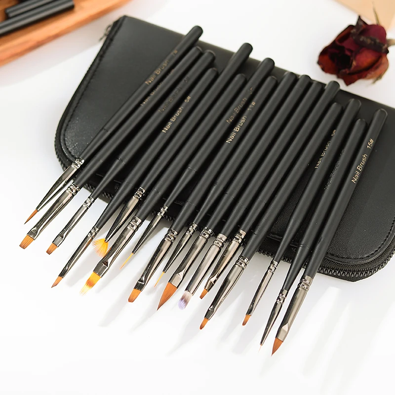 

Sweet-Z 1/16Pcs Nail Brush Set French Tip Brush Silver Black Handle Art Liner Flat Painting Drawing Tools Nail Art Supplies