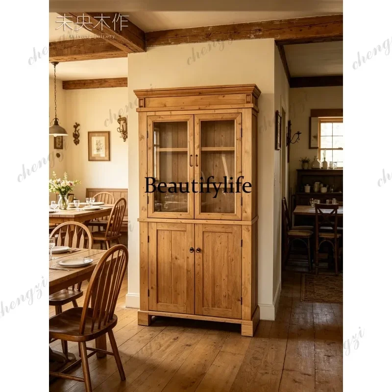 B178 Solid wood pine wine cabinet restaurant display cabinet glass door storage dustproof custom bookcase