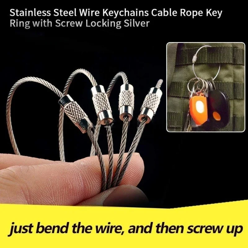 5-10pcs 1.5/2mm Stainless Steel Wire Keychain DIY Keyring Luggage Tag Rope 15cm Cable Ring Screw Locking Tool Hardware