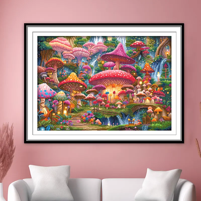 New Arrival! KS Cross-Stitch Printing Kit, Mushroom Forest, 240-Color Embroidery for Living Room & Bedroom Decor