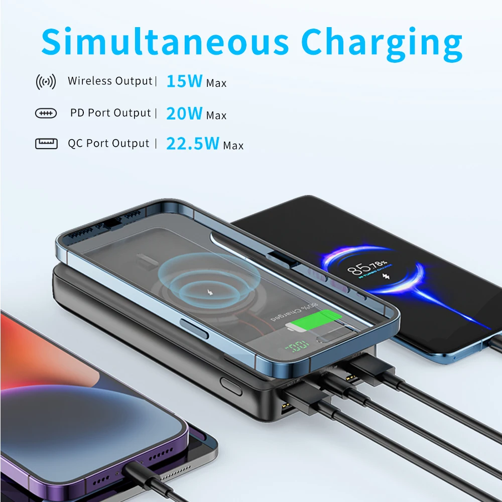 KONFULON 20000mAh Qi 15W Wireless Power Bank PD 20W 22.5W Fast Charging External Battery Pack for iPhone Huawei Xiaomi Powerbank