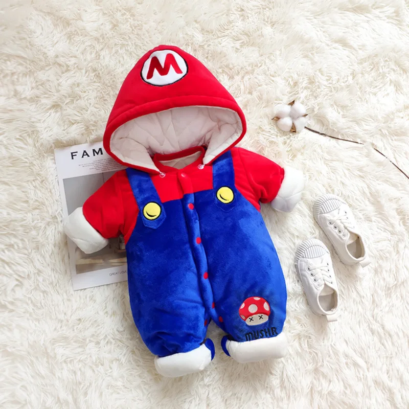 Newborn Baby Mario Clothes Boy Girl Mushroom Cosplay Romper Baby Onesie Halloween Costume Winter Soft Festival Outfit Clothing