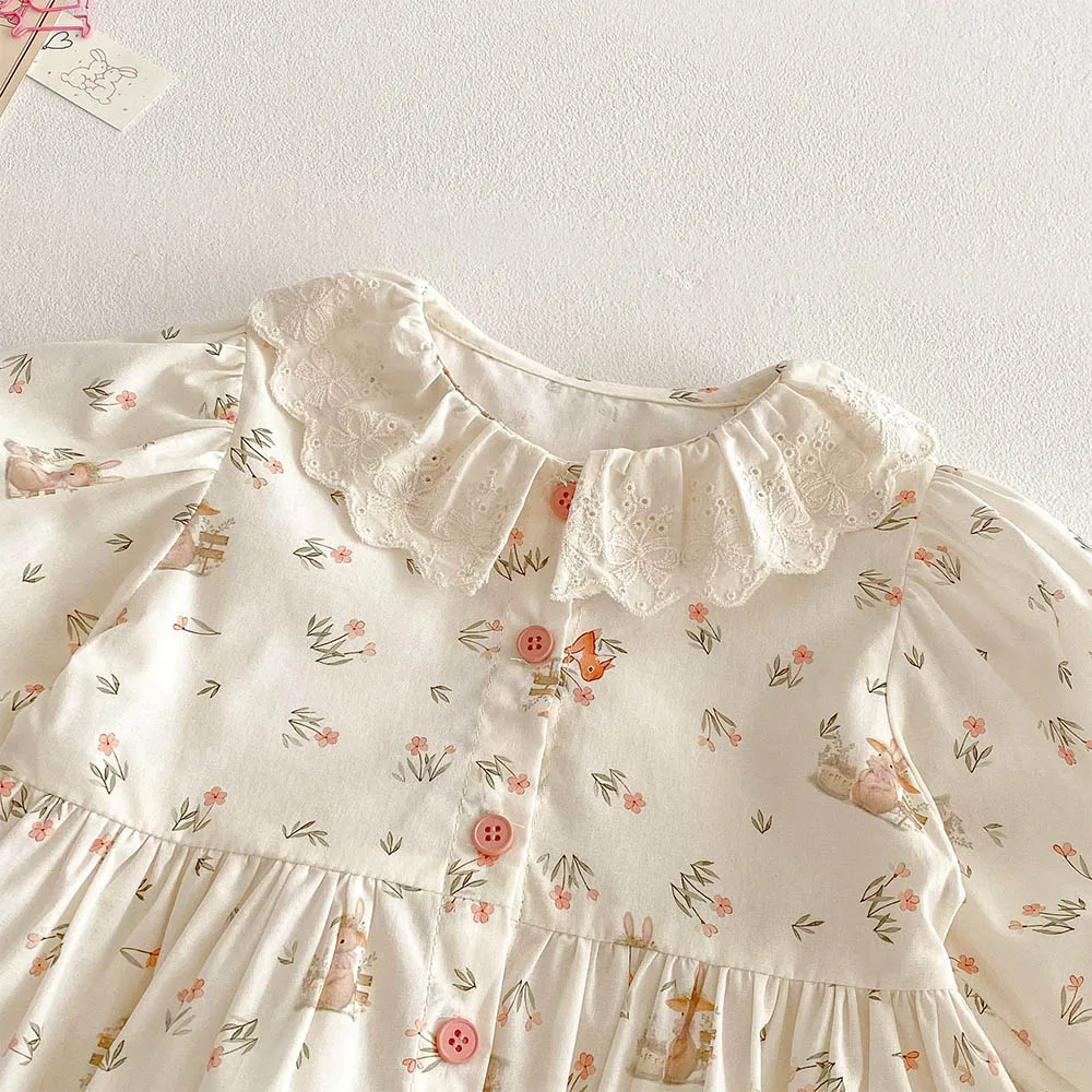 Girls Blouse Floral Cotton Collar Spring Toddler Long Sleeve Tops Princess 1st Birthday Kids Shirts Children\'s Clothing